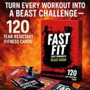 Fast Fit Beast Mode Workout Cards — 120 Tear Resistant HIIT Fitness Deck; Full Body Training Exercises for Strength, Cardio, and Endurance; No Equipment Needed; Portable Fitness Gift Game for Athletes
