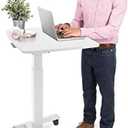 Stand Steady Multifunctional Mobile Podium Desk | Portable Sit to Stand Lectern with Pneumatic Height Adjustment & Tilting Desktop | Rolling Laptop Stand | Mobile Desk for School, Home, Office (White)