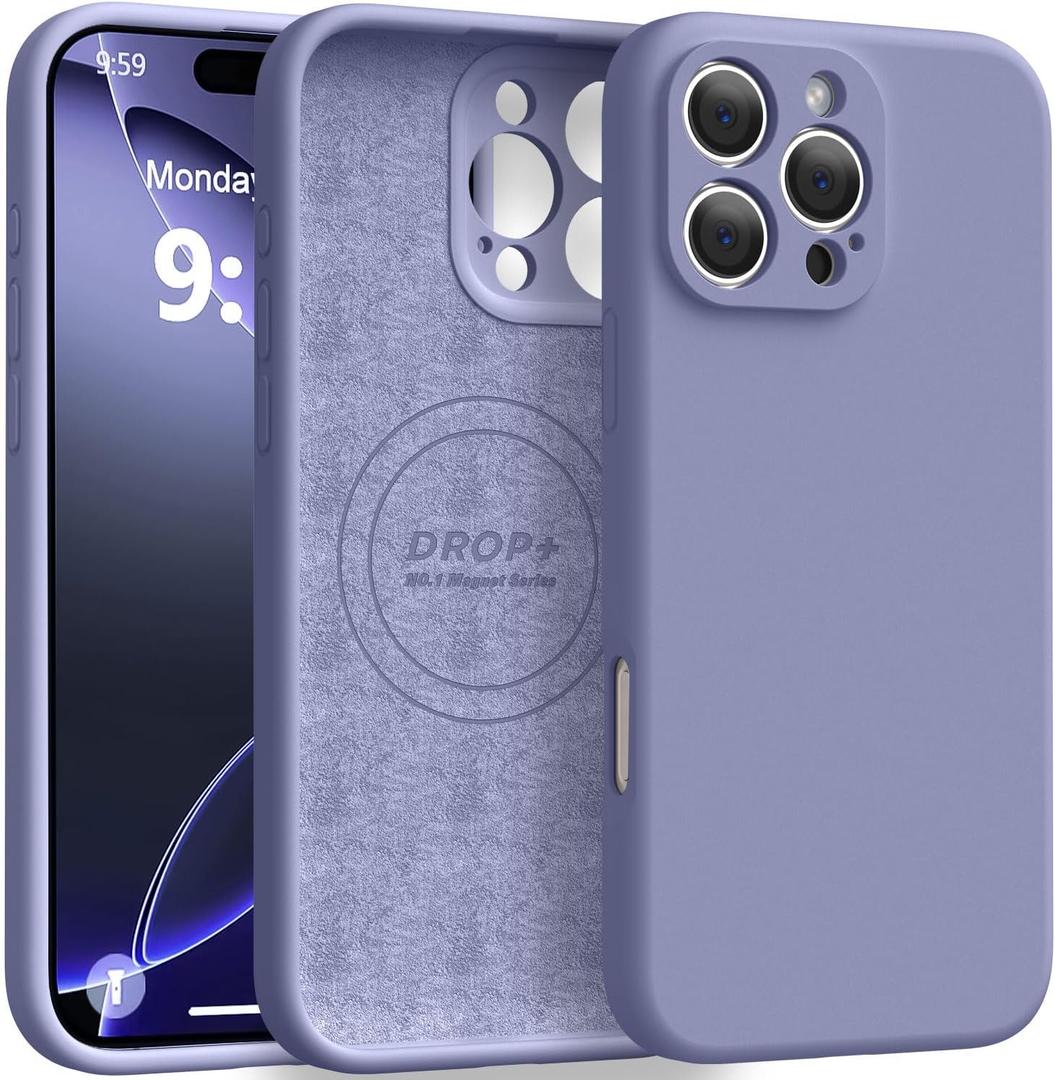 Ktele Magnetic for iPhone 16 Pro Max Case [Compatible with Magsafe] [Premium Silicone Satin-Smooth Touch] Slim Shockproof Anti-Scratch Microfiber Lining Case, 6.9 inch, Lavender Grey