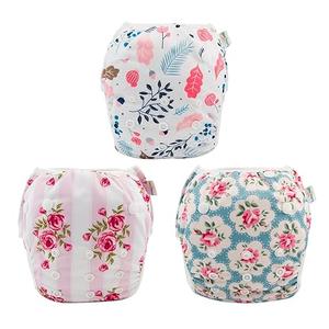 Babygoal Baby Girl Swim Diapers 3 Pack for 8M3T Babies and Toddlers, Reusable Adjustable Washable for Swimming LessonsFlower, Large