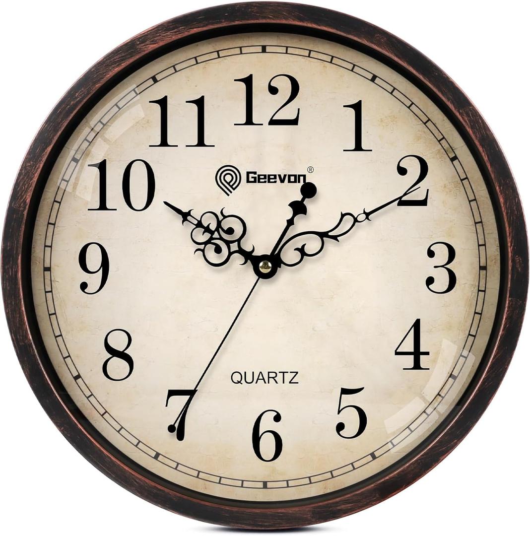 Geevon Retro Silent 12 Inch Wall Clock Non Ticking, Rustic Vintage Clock Quartz Decorative, Battery Operated Wall Clock for Kitchen/Office/Classroom/Bedroom/Living Room Decor