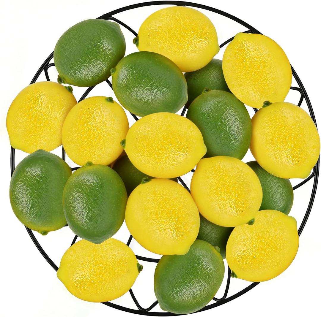 Toopify 20PCS Fake Lemons, Yellow Green Artificial Lemons, Matte Finish Fruit Decor for Kitchen Fruit Bowl Table Centerpiece & Photography