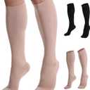 Doc Miller Compression Socks, 30-40 mmHg Medical Grade Closed Toe Socks for Circulation, Shin Splints, Varicose Veins, and Calf Recovery - Knee High Support for Men & Women - Large Size, Skin/Nude