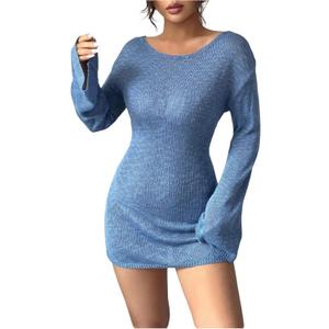 Floerns Women's Elegant Bell Sleeve Dress Crew Neck Knitted Bodycon Mini Dresses (M)