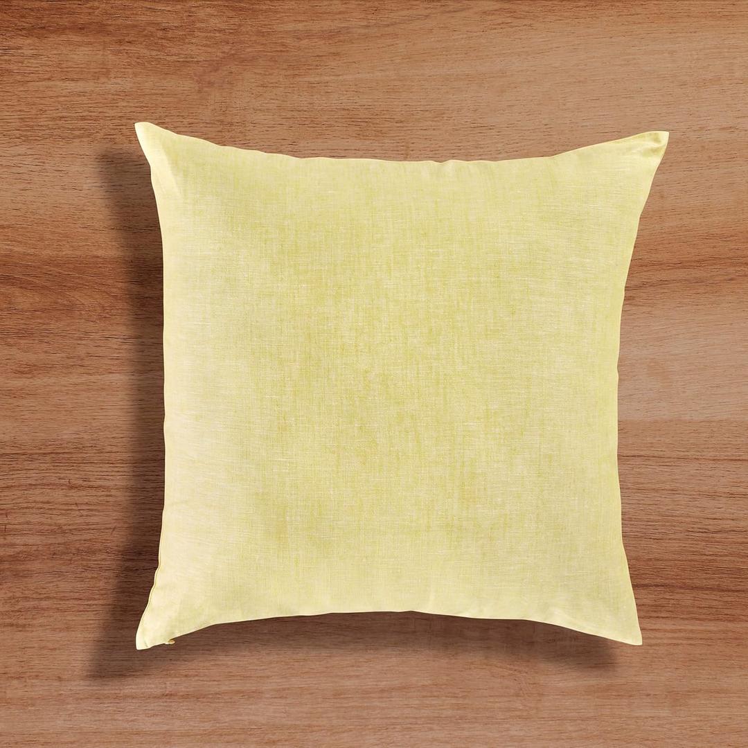 Solino Home Linen Pillow Cover 20 x 20 Inch - 100% European Flax Chambray Lemon Yellow Decorative Throw Pillow Case with Invisible Zipper - Montauk, Accent Cushion Cover for Couch, Sofa, Bed, Chair