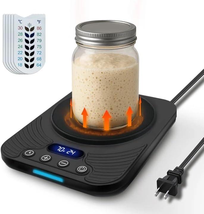 Sourdough Starter Warmer  Precise Thermostat (70-110F), Intelligent Memory & 24H Timer Function for Home Baking & Fermented Dough (Black)