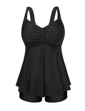 Aqua Eve Women Two Piece Plus Size Tankini Swimsuit with Shorts Tummy Control Bathing Suit Flowy Swimwear (18W, Black)