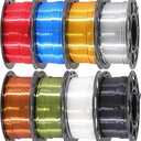 DO3D 1.75mm Silk PLA 3D Printer Filament Bundle, 8 Silk Shiny Colors: Gold/Silver/Copper/Bronze/Black/White/Red/Blue, Each Spool 250g, 8 Spools, Total 2Kg 3D Printing Material, 250g x 8 Spools