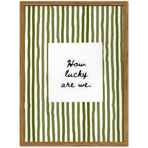 Framed How Lucky Are We Wall Art, Green Striped Pictures Wall Decor, Trendy Inspirational Quote Paintings Canvas Prints Preppy Home Decor for Living Room Bedroom Office Dorm 12x16 inch