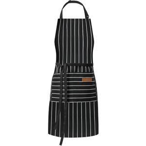DILLMAN Kitchen Cooking Adjustable Aprons - Men Women Bib Soft Chef Stripes Apron with 2 Pockets (Black)
