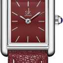 SHENGKE Minimalist Vintage Square Watches for Women with Leather Strap (Red)