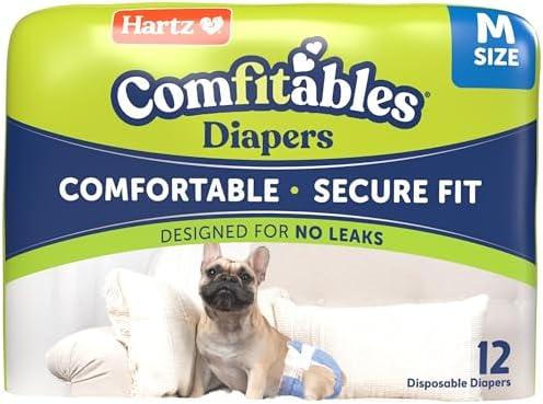 New! Hartz® Comfitables® Disposable Dog Diapers, Size Medium 12 Count, Comfortable & Secure Fit, Easy to Put On, Super Absorbent Male and Female Diaper Size M