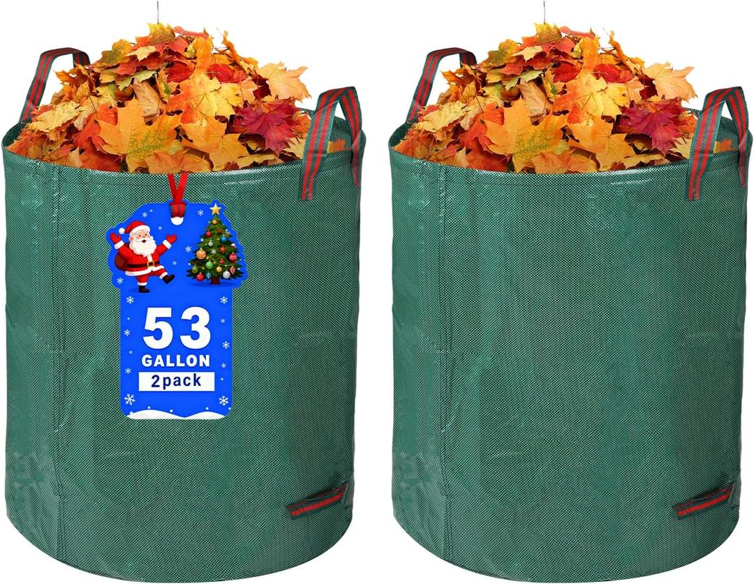 2 Pack Yard Waste Bags, 53 Gallon Lawn and Leaf Bags, Reusable Heavy Duty Garden Bags for Collecting Leaves, Waste Container for Clean Up Outdoor Debris Leaves Grass Clippings