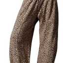 TERIVEEK Leopard Barrel Sweatpants Women Baggy Cheetah Print Pants Drawstring Waist Lounge Pants Trousers with Pockets, Medium
