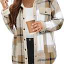 SHEIN Women's Plaid Shacket Jacket Fuzzy Shearling Patchwork Warm Shirt Coat Jacket S