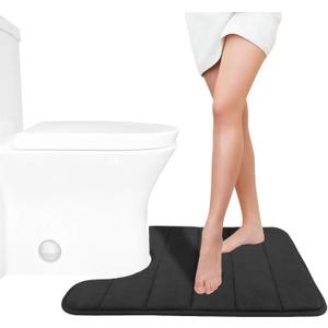 Yimobra Memory Foam Toilet Bath Mat U-Shaped, Soft and Comfortable, Super Water Absorption, Non-Slip, Thick, Machine Wash and Easier to Dry for Bathroom Commode Contour Rug, 24 X 20 Inches, Black