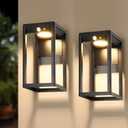 Solar Outdoor Wall Lights with Motion Sensor - 600 Lumen Aluminum Solar Sconce Lights Outdoor, Dusk to Dawn Wall Lantern for Garage, Porch, Front Door. IP44 Waterproof, 2 Pack, Black