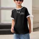 Boys Los Angeles California T Shirts Kids Fashion Short Sleeve Graphic Tees Casual Tops 5-14 Years (Black)
