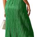 OYOANGLE Women's Summer Textured V Neck Sundress Tie Back Spaghetti Strap Pleated A Line Beach Long Maxi Party Dress, Green, Small
