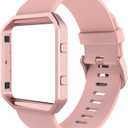 Simpeak Sport Band Compatible with Fitbit Blaze Smartwatch Sport Fitness, Silicone Wrist Band with Meatl Frame Replacement for Fitbit Blaze Men Women, Small, Pink Band+Rose Pink Frame