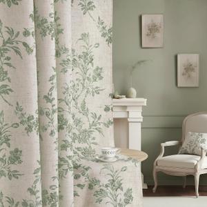Floral Blackout Curtains Sage Green Printed Curtains Floral Blackout Curtains Farmhouse Boho Cottagecore Spring Curtains for Bedroom Modern Living Room (52"W x 84"L (Pack of 2))