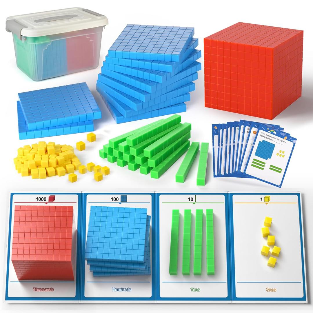 TOMMYHOME Base Ten Blocks with Place Value Chart - Math Manipulatives for Kids.Counting Blocks for Math to Help Educate Kindergarten Teachers.