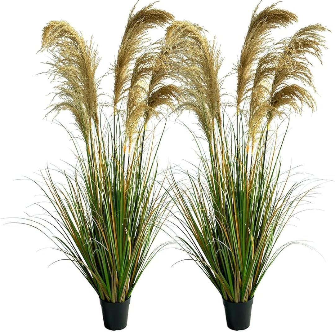 Alonfala - 57" (2-Pack) Artificial Pampas Grass in Stylish Planters: Elevate Every Corner with Tranquil Ambiance. Perfect for Indoor Decor, Housewarming, and New Home Celebration.