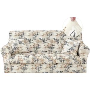JQinHome 6 Piece Stretch Sofa Cover Couch Cover, 4 Pieces Sofa Slipcover with 3 Separate Cushion Cover, Washable Furniture Protector for Living Room(Sofa, Shadow) (S007 Flowers Shadow)