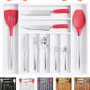 Bellsal Large Premium Bamboo Silverware Organizer - Expandable Utensil Drawer Organizer - 17"x19.6" Utensil Holder and Cutlery Tray with Grooved for Kitchen Flatware and Utensils(7-9 Slot, White)