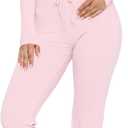 Ezbelle Women's Lounge Sets 2 Piece Outfits Long Sleeve Crop Button Down V Neck Shirt Knit Pajama Pant Fall Clothes (Large, Pink)