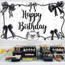 Coquette Birthday Decorations Black Bow Happy Birthday Backdrop Black Bow Bday Decorations Girls Women Photography Backgrounds, 5.9 * 3.6Ft