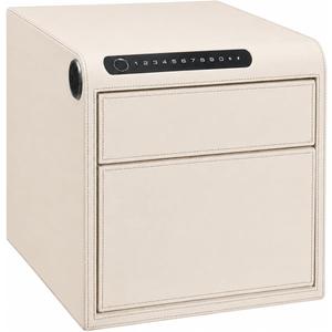 Jewelry Safe for Home with Drawers, Biometric Fingerprint Lock Box, Slide-Away Drawer for Handguns & Documents, Leather-Wrapped Watch Safe Organizer, Digital Keypad & Jewelry Tray, 14"W × 16.5"D