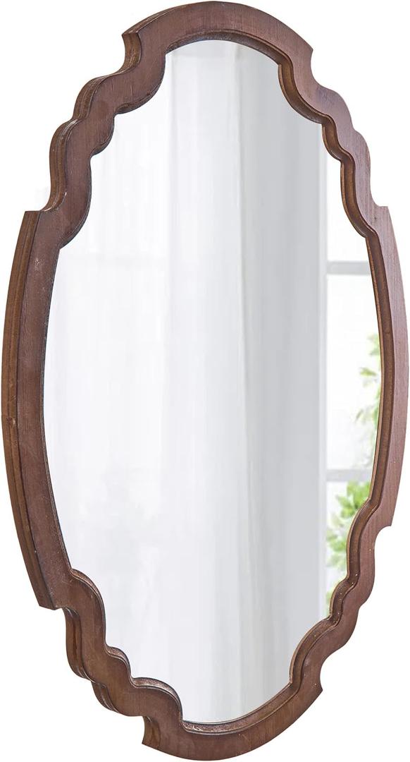 Hanging Farmhouse Oval Mirrors for Wall Decor 16 x 22 Inch, Handmade Burning Finished Oval Bathroom Mirrors for Over Sink, Rustic Wood Mirror for Entryway, Horizontal or Vertical