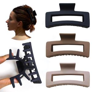 Nalodu 5 Inch Hair Claw Clips Unbreakable Bendable Silicone Big Rectangle Clip for Thick Hair Women, 3 Pack