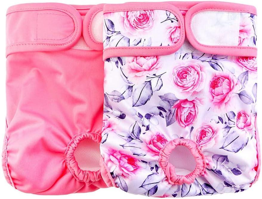 Washable Female Dog Diapers Reusable Doggie Diapers Sanitary Wraps (Pink Rose, S(11.0''-16.1''))