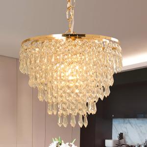 FRIXCHUR 11.8'' Crystal Chandelier Gold Crystal Ceiling Light Led Flush Mount Crystal Ceiling Pendant Light Metal LED Crystal Pendant Light for Bedroom Living Room Foyer