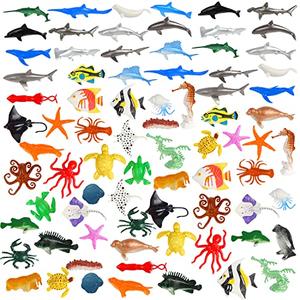 FINGOOO 80 Pieces Sea Creatures Toys for Kids,Assorted Vinyl Plastic Ocean Animals Toys for Party Favors Classroom Educational Goodie Bag Filler Cupcake Topper