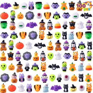 JOYIN 100 Pcs Halloween Mochi Squishy Toys for Kids Gift, Halloween Kawaii Sensory Stress Relief Toys for Halloween Party Favors Decor, Trick or Treats Classroom Prizes Goodie Bag Fillers