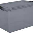 Secure Latch, Clear Plastic Storage Organizer Bins Gray Lid