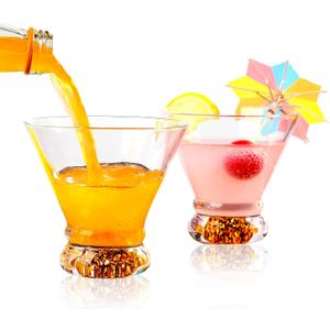 Martini Glasses Set of 2, 8oz Stemless Martini Cocktail Glasses, Crystal Martini Glasses for Margarita, Manhattan, Cosmopolitan, Home Bar, Parties, Martini Glassware Gift Set(Gold)