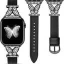 JR.DM Leather Watch Bands for Women Compatible with Apple Watch 38mm 40mm 41mm 42mm (S10) with Starlight Bling Butterfly Connector Slim Leather Strap for iWatch Series 11/10/9/8/7/6/5/4/3/2/1/SE