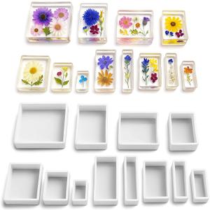 12 Pcs Epoxy Resin Molds Silicone Kit, 12 Sizes Square Rectangle Silicone Molds for Resin, Soaps, Dried Flowers, Bookends, Specimens, DIY Handicrafts (White)