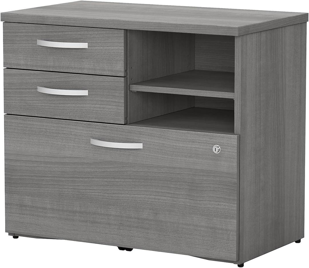 Bush Business Furniture Studio C Office Storage Cabinet with Drawers and Shelves in Platinum Gray