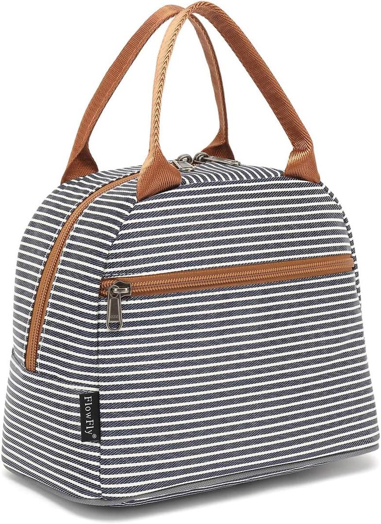 FlowFly Insulated Lunch Cooler Bag - Tote Bag Organizer for Women/Men, White&Black Stripe