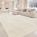 Beige Solid Area Rug 8x10 Large Washable Soft Indoor Rugs for Living Room Bedroom, Modern Geometric Bohemian Pattern High-Low Pile Textured Carpet for House Apartment, Home Office Decor