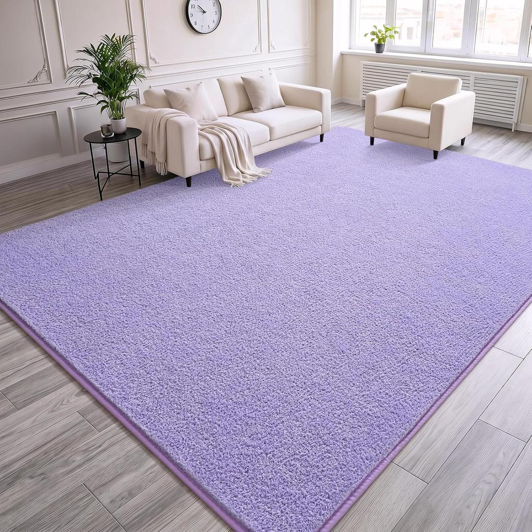 6x9 Lavender Purple Rugs for Bedroom Living Room, Soft Fluffy Washable Low Pile Solid Color Rug, Non-Slip Throw Carpets for Kids Boys Girls Dorms Nursery Classroom Home Decor