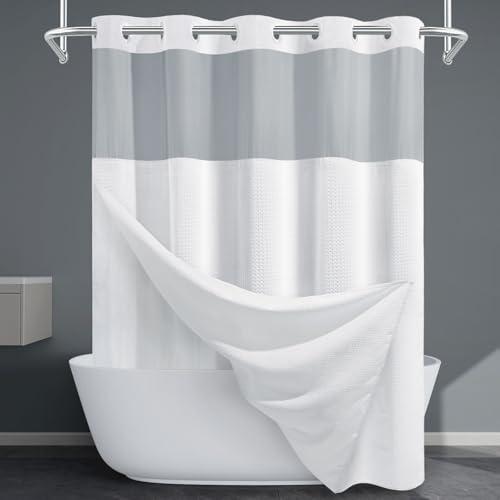 EUTXL Long No Hook Shower Curtain with Snap in Liner,230GSM Waffle Weave Shower Curtains for Bathroom,71W x 80H(78"),White