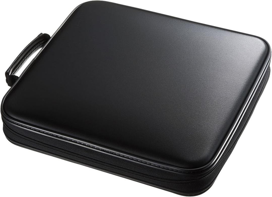 SANWA 160 Capacity CD Case, Large CD Sleeves, Portable DVD VCD Storage Box, Portable Zipper Bag, EVA Protective Blu-ray Wallet with Handle, For Car, Home, Office, Games Disc, Audio Music, Black