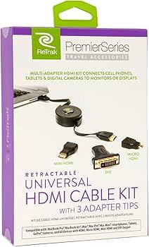 Retrak Retractable HDMI CABLE MINI MICRO DVI ADAPTERS