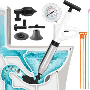 Toilet Plunger Heavy Duty, High Pressure Air Plunger, Toilet Auger Air Drain Blaster Gun, 25" Drain Clog Remover x3 & 37" Snake Drain Hair Removal Tool x1, Plungers for Bathroom Kitchen Floor Clogs